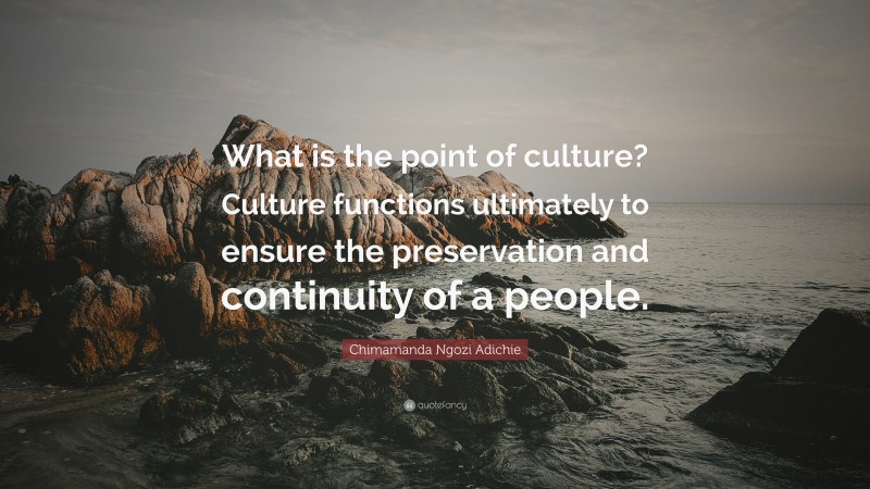 Chimamanda Ngozi Adichie Quote: “What is the point of culture? Culture functions ultimately to ensure the preservation and continuity of a people.”
