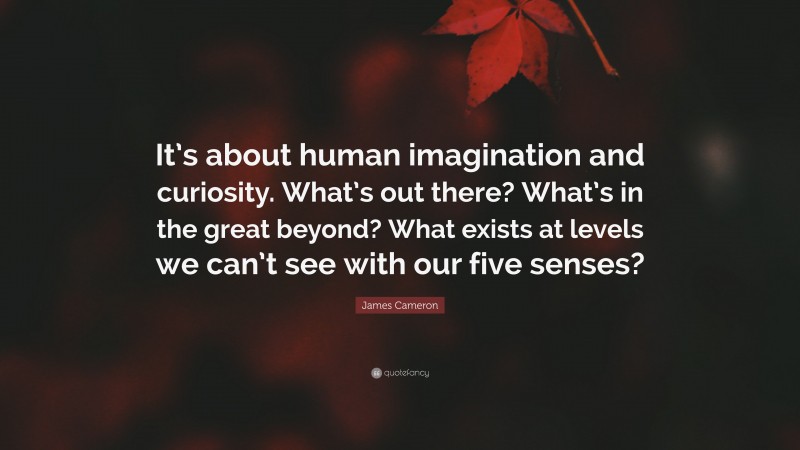 James Cameron Quote: “It’s about human imagination and curiosity. What’s out there? What’s in the great beyond? What exists at levels we can’t see with our five senses?”