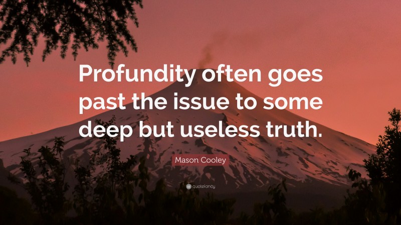 Mason Cooley Quote: “Profundity often goes past the issue to some deep but useless truth.”