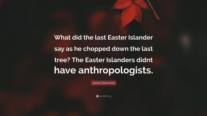 Jared Diamond Quote: “What did the last Easter Islander say as he chopped down the last tree? The Easter Islanders didnt have anthropologists.”