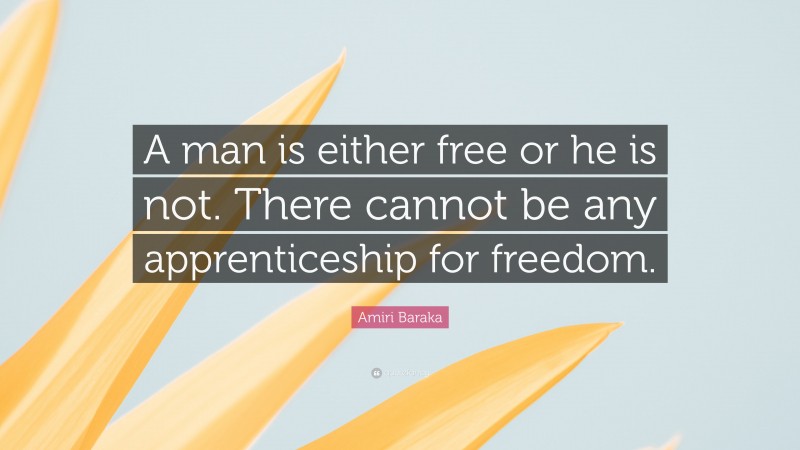Amiri Baraka Quote: “A man is either free or he is not. There cannot be any apprenticeship for freedom.”