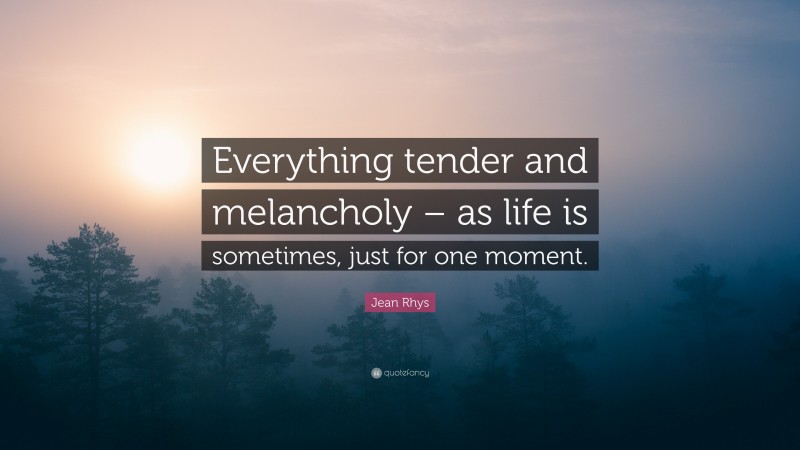 Jean Rhys Quote: “Everything tender and melancholy – as life is sometimes, just for one moment.”