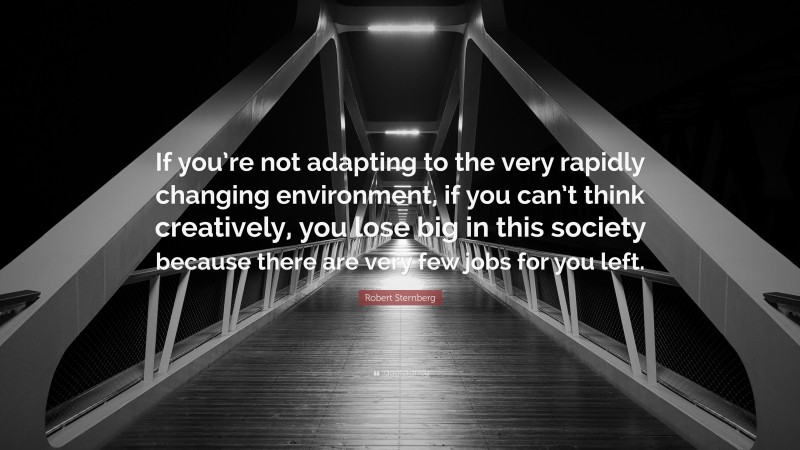 Robert Sternberg Quote: “If you’re not adapting to the very rapidly changing environment, if you can’t think creatively, you lose big in this society because there are very few jobs for you left.”