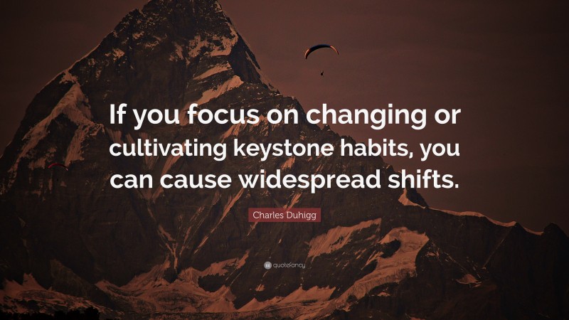 Charles Duhigg Quote: “If you focus on changing or cultivating keystone habits, you can cause widespread shifts.”