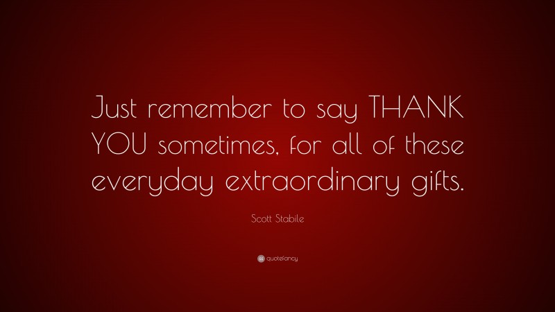 Scott Stabile Quote: “Just remember to say THANK YOU sometimes, for all of these everyday extraordinary gifts.”