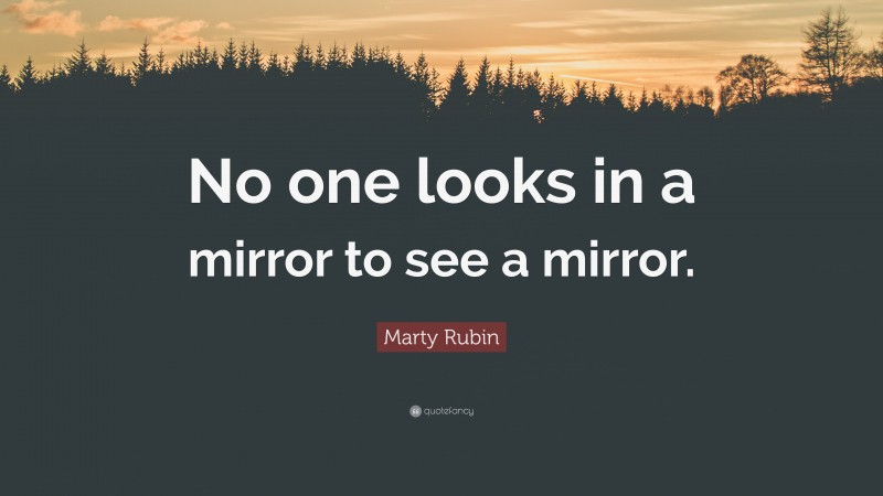 Marty Rubin Quote: “No one looks in a mirror to see a mirror.”