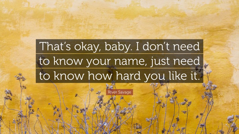 River Savage Quote: “That’s okay, baby. I don’t need to know your name, just need to know how hard you like it.”