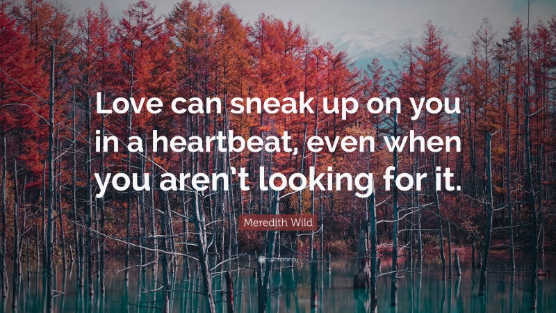 Meredith Wild Quote: “Love can sneak up on you in a heartbeat, even when you aren’t looking for it.”