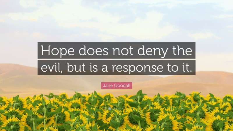 Jane Goodall Quote: “Hope does not deny the evil, but is a response to it.”
