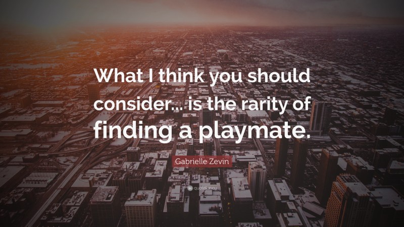 Gabrielle Zevin Quote: “What I think you should consider... is the rarity of finding a playmate.”