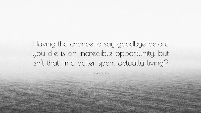Adam Silvera Quote: “Having the chance to say goodbye before you die is an incredible opportunity, but isn’t that time better spent actually living?”