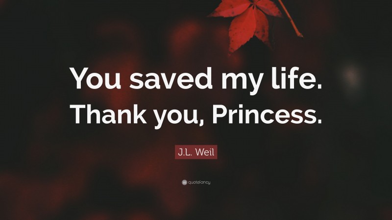 J.L. Weil Quote: “You saved my life. Thank you, Princess.”