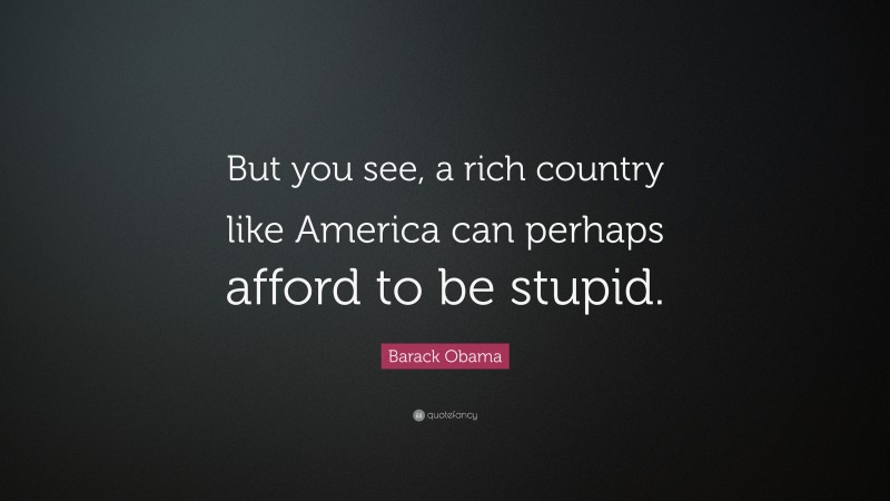 Barack Obama Quote: “But you see, a rich country like America can perhaps afford to be stupid.”