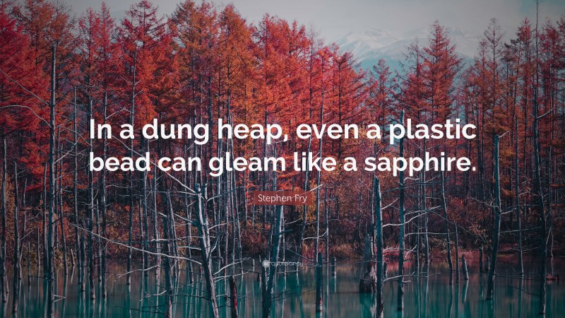 Stephen Fry Quote: “In a dung heap, even a plastic bead can gleam like a sapphire.”