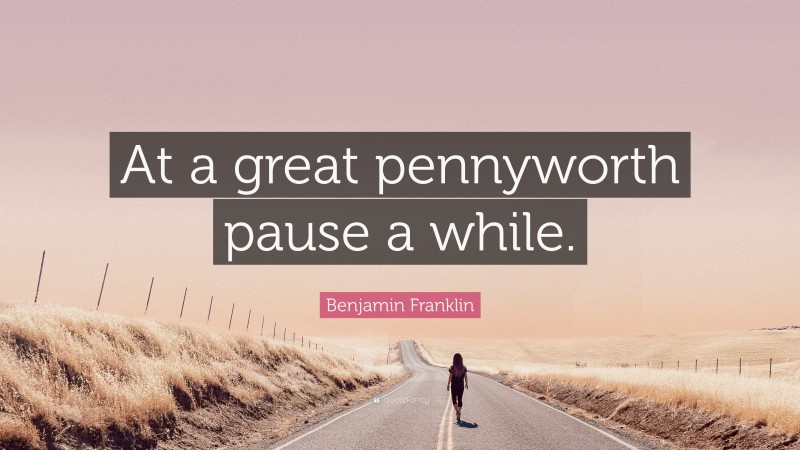 Benjamin Franklin Quote: “At a great pennyworth pause a while.”
