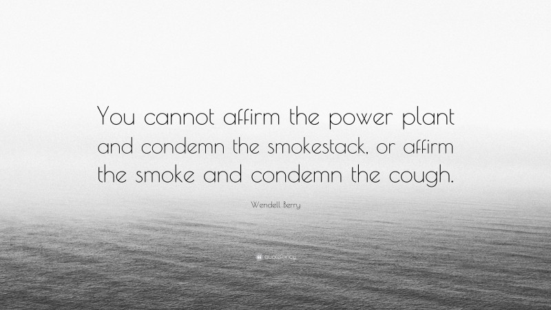 Wendell Berry Quote: “You cannot affirm the power plant and condemn the smokestack, or affirm the smoke and condemn the cough.”