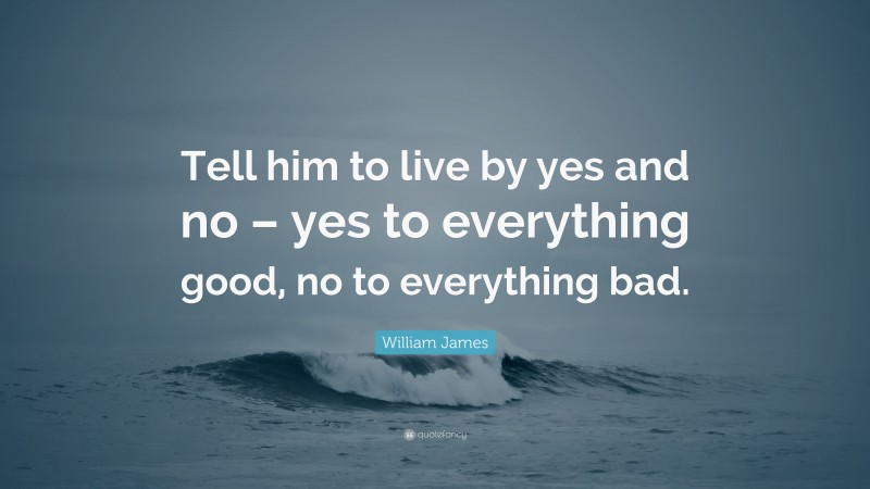 William James Quote: “Tell him to live by yes and no – yes to everything good, no to everything bad.”