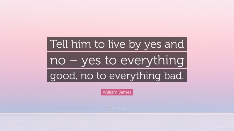 William James Quote: “Tell him to live by yes and no – yes to everything good, no to everything bad.”