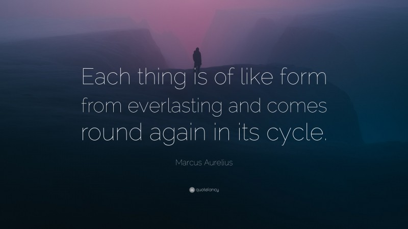 Marcus Aurelius Quote: “Each thing is of like form from everlasting and comes round again in its cycle.”