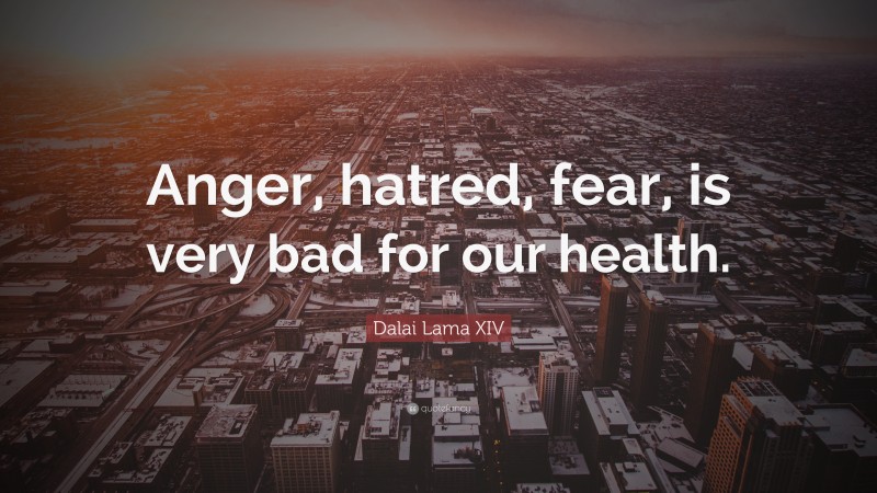 Dalai Lama XIV Quote: “Anger, hatred, fear, is very bad for our health.”