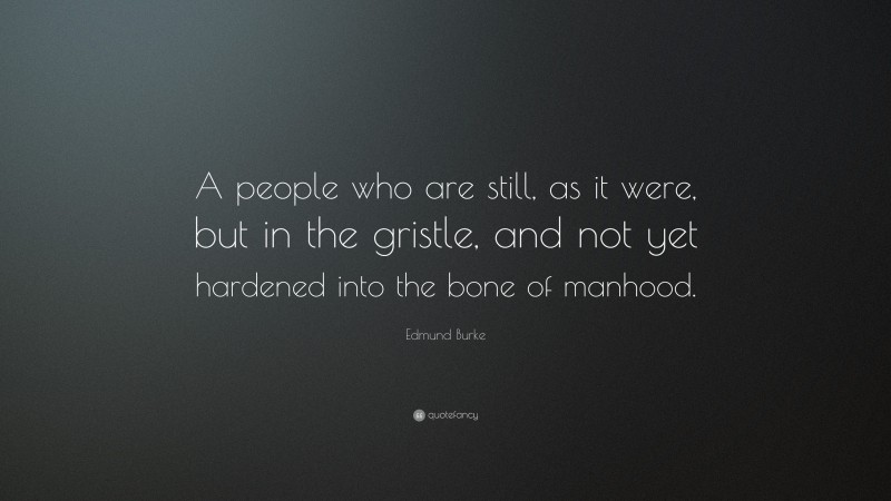 Edmund Burke Quote: “A people who are still, as it were, but in the gristle, and not yet hardened into the bone of manhood.”