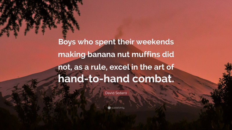 David Sedaris Quote: “Boys who spent their weekends making banana nut muffins did not, as a rule, excel in the art of hand-to-hand combat.”