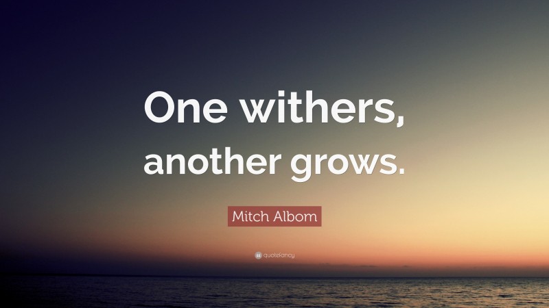 Mitch Albom Quote: “One withers, another grows.”