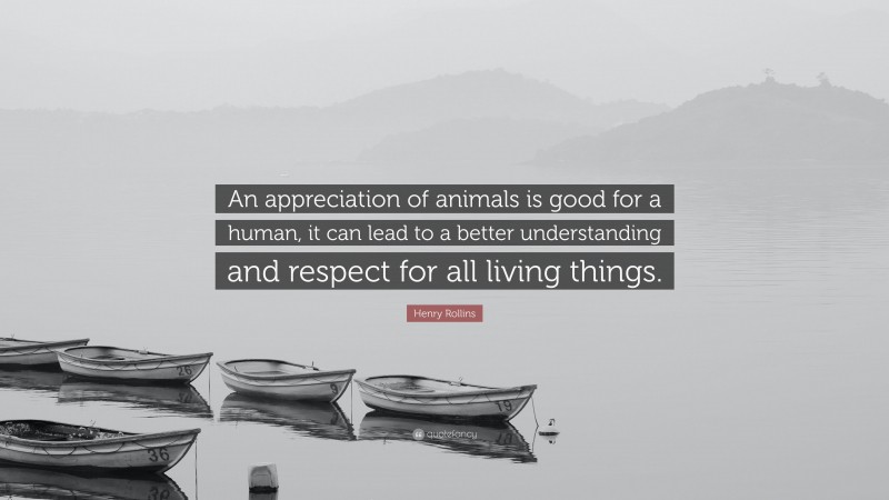 Henry Rollins Quote: “An appreciation of animals is good for a human, it can lead to a better understanding and respect for all living things.”