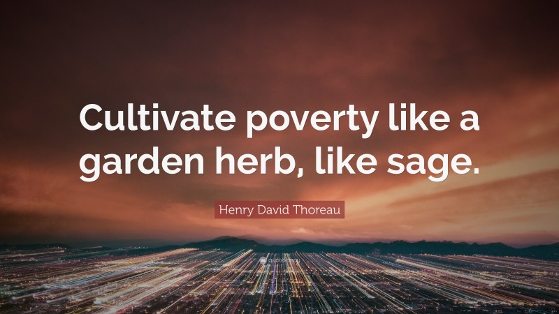 Henry David Thoreau Quote: “Cultivate poverty like a garden herb, like sage.”