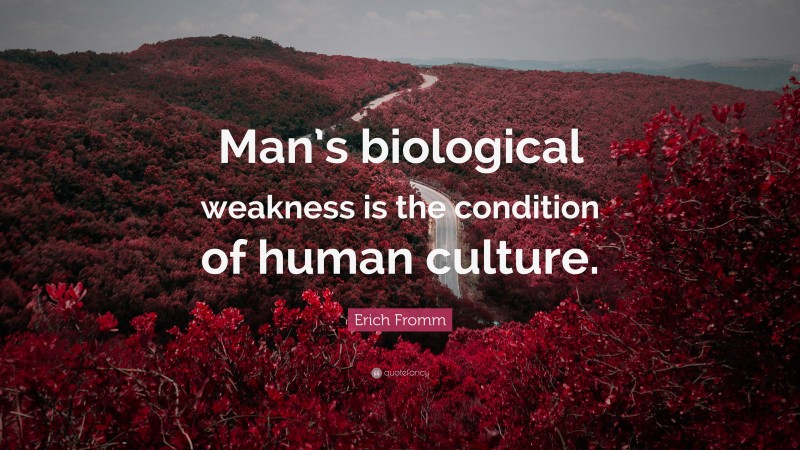 Erich Fromm Quote: “Man’s biological weakness is the condition of human culture.”