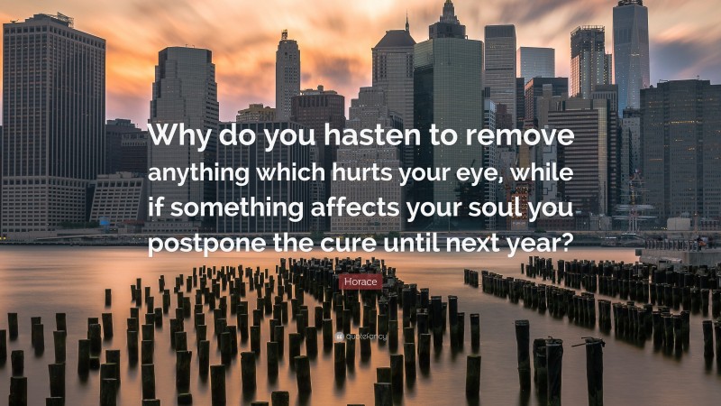 Horace Quote: “Why do you hasten to remove anything which hurts your eye, while if something affects your soul you postpone the cure until next year?”