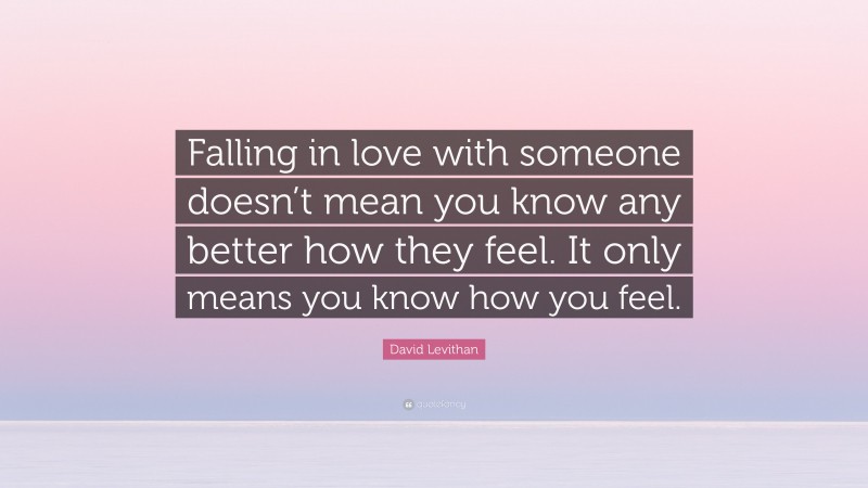 David Levithan Quote: “Falling in love with someone doesn’t mean you know any better how they feel. It only means you know how you feel.”