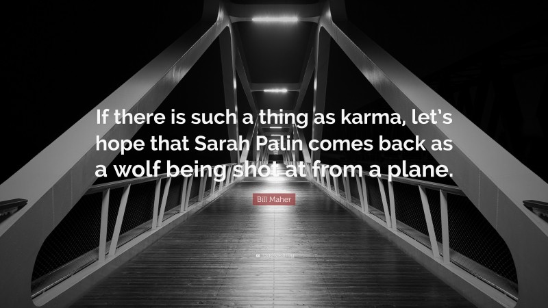 Bill Maher Quote: “If there is such a thing as karma, let’s hope that Sarah Palin comes back as a wolf being shot at from a plane.”