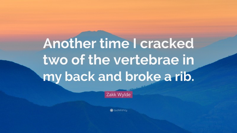 Zakk Wylde Quote: “Another time I cracked two of the vertebrae in my back and broke a rib.”