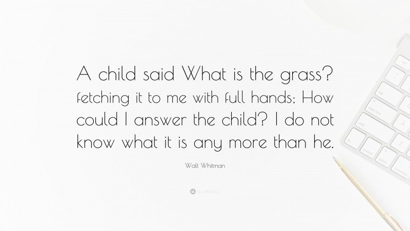 Walt Whitman Quote: “A child said What is the grass? fetching it to me with full hands; How could I answer the child? I do not know what it is any more than he.”