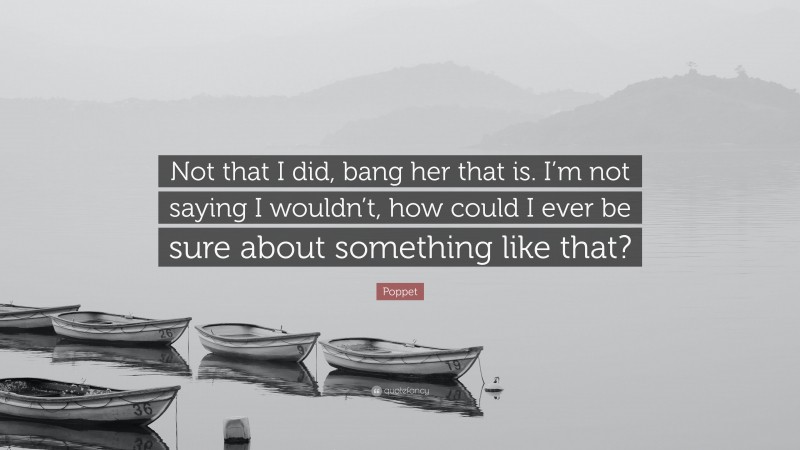 Poppet Quote: “Not that I did, bang her that is. I’m not saying I wouldn’t, how could I ever be sure about something like that?”