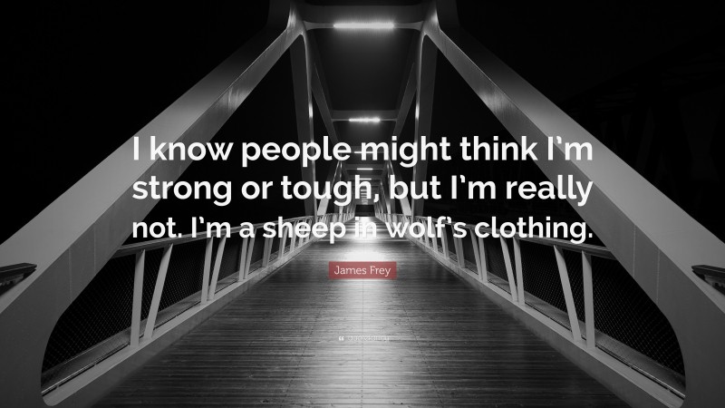 James Frey Quote: “I know people might think I’m strong or tough, but I’m really not. I’m a sheep in wolf’s clothing.”