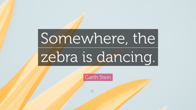 Garth Stein Quote: “Somewhere, the zebra is dancing.”