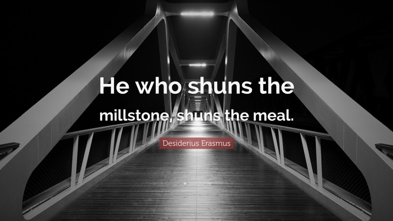 Desiderius Erasmus Quote: “He who shuns the millstone, shuns the meal.”