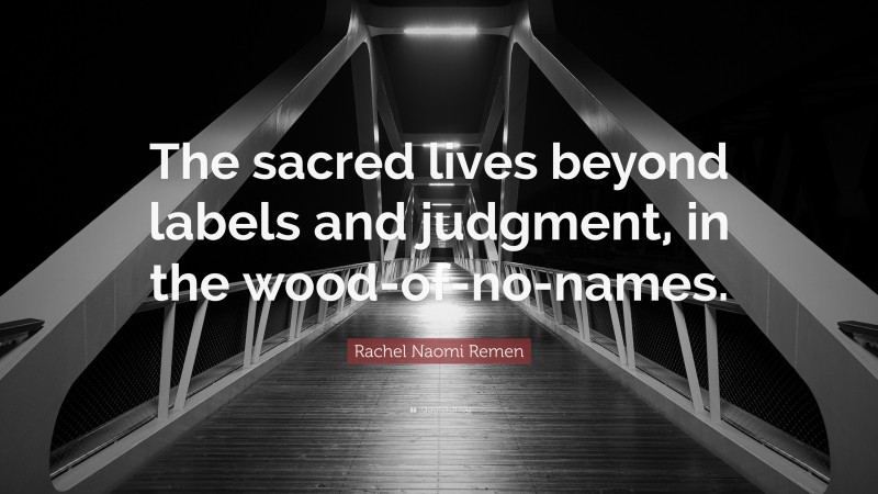 Rachel Naomi Remen Quote: “The sacred lives beyond labels and judgment, in the wood-of-no-names.”