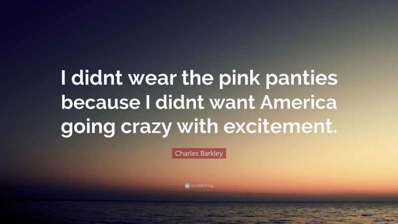 Charles Barkley Quote: “I didnt wear the pink panties because I didnt want America going crazy with excitement.”