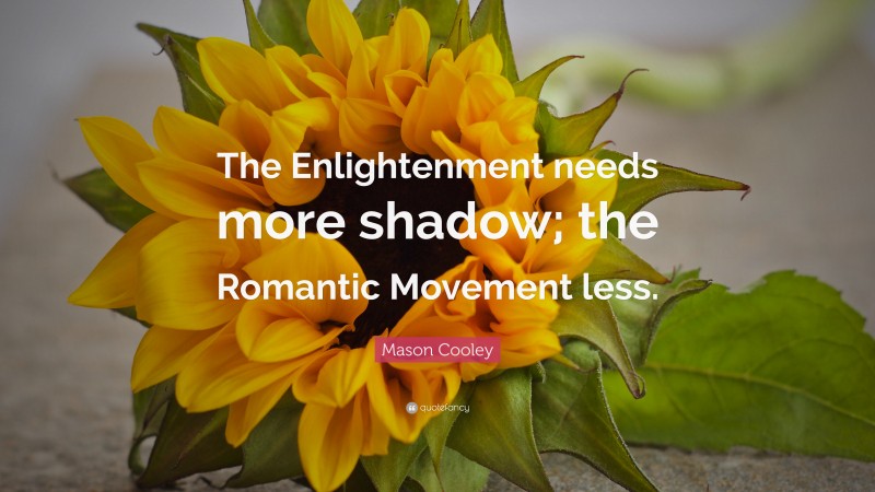 Mason Cooley Quote: “The Enlightenment needs more shadow; the Romantic Movement less.”
