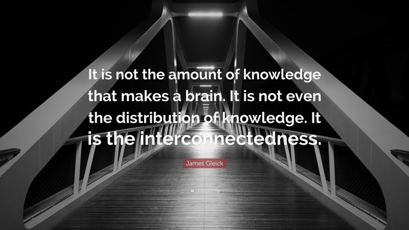 James Gleick Quote: “It is not the amount of knowledge that makes a brain. It is not even the distribution of knowledge. It is the interconnectedness.”