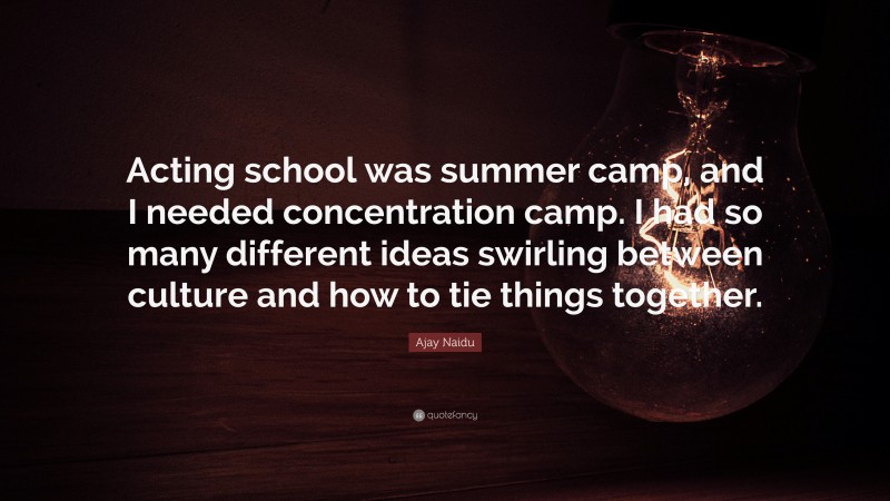 Ajay Naidu Quote: “Acting school was summer camp, and I needed concentration camp. I had so many different ideas swirling between culture and how to tie things together.”