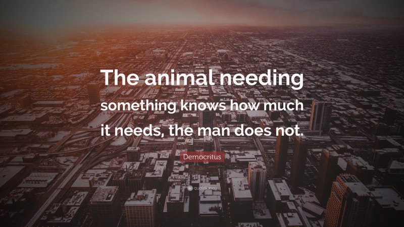 Democritus Quote: “The animal needing something knows how much it needs, the man does not.”