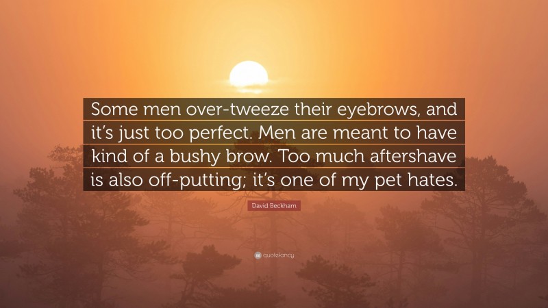 David Beckham Quote: “Some men over-tweeze their eyebrows, and it’s just too perfect. Men are meant to have kind of a bushy brow. Too much aftershave is also off-putting; it’s one of my pet hates.”