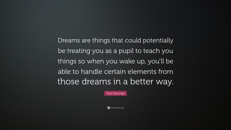 Tom DeLonge Quote: “Dreams are things that could potentially be treating you as a pupil to teach you things so when you wake up, you’ll be able to handle certain elements from those dreams in a better way.”