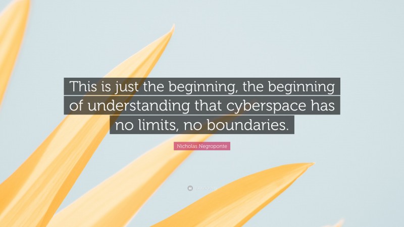 Nicholas Negroponte Quote: “This is just the beginning, the beginning of understanding that cyberspace has no limits, no boundaries.”