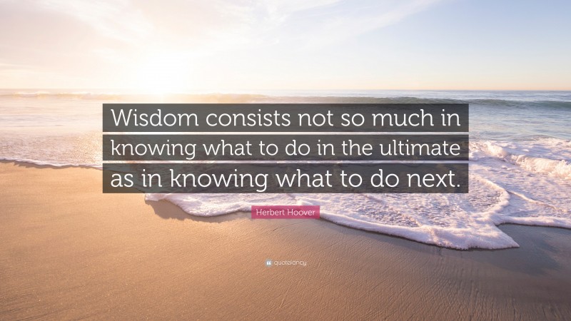 Herbert Hoover Quote: “Wisdom consists not so much in knowing what to do in the ultimate as in knowing what to do next.”