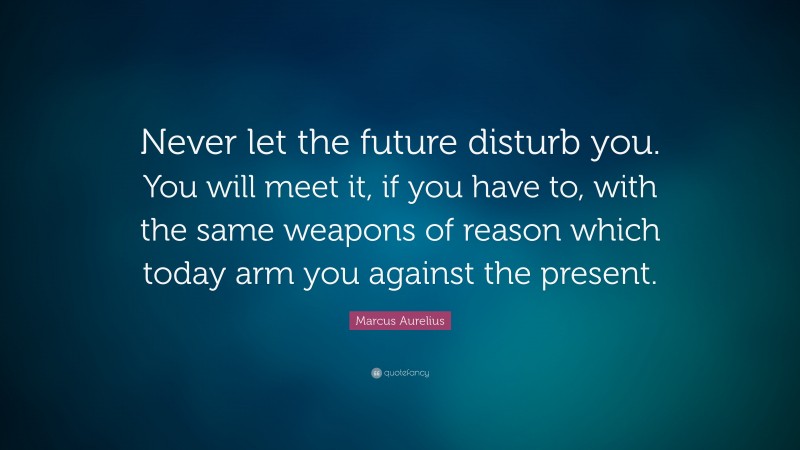 Marcus Aurelius Quote: “Never let the future disturb you. You will meet it, if you have to, with the same weapons of reason which today arm you against the present.”